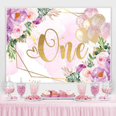 Ballons floraux et scintillants violets 1er toile de fond Birtdhay